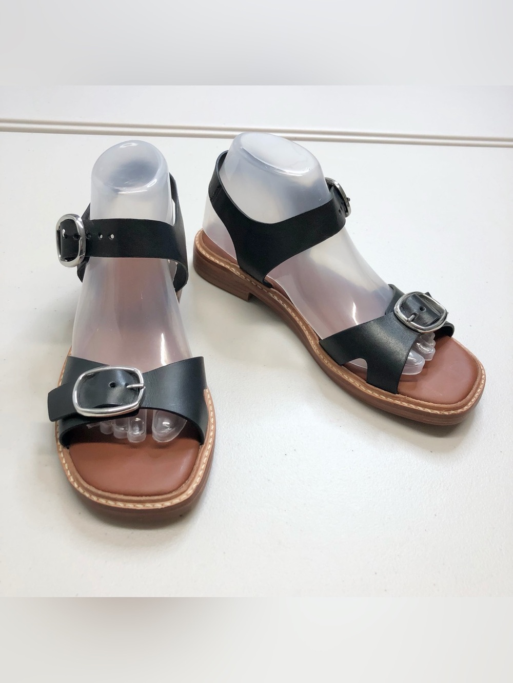 Everlane The Twin Buckle Sandal Leather Double Strap Flat Black Size 8
